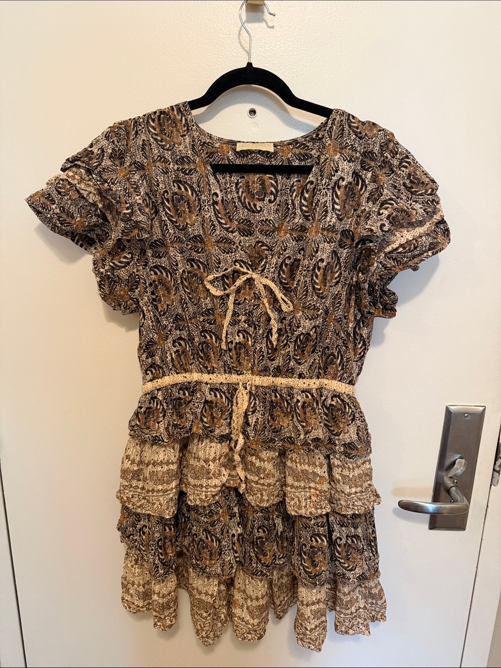 Ulla Johnson Brown and Cream Paisley Mini Dress